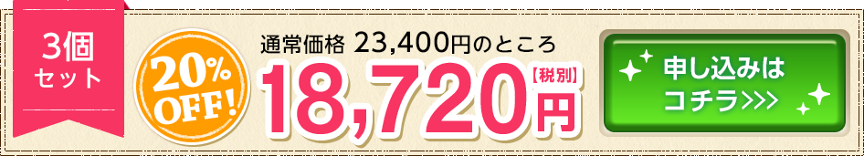 20%OFF 3個セット 18,720円(税別) お申込みはこちら